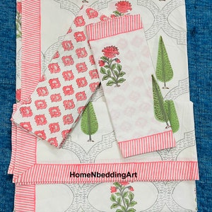 Hand Block Print Cotton Bedsheet with Pillow Covers: Jaipuri Floral Bedding