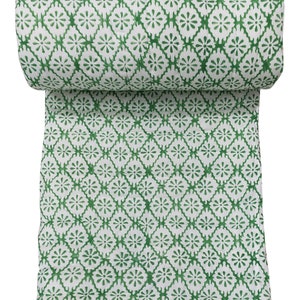Hand Block Printed Kantha Quilt: Jaipuri Floral Cotton Bedspread