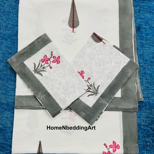 Hand Block Print Cotton Bed Sheet Set: Floral Indian Bedding