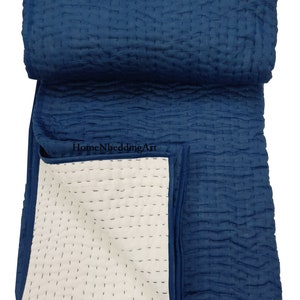 Solid Blue Kantha Quilt ,Cotton Kantha Quilt Handmade Quilt Natural Blue Kantha Blanket Throw Kantha Rajai HAnd Stitched Kantha Quilt