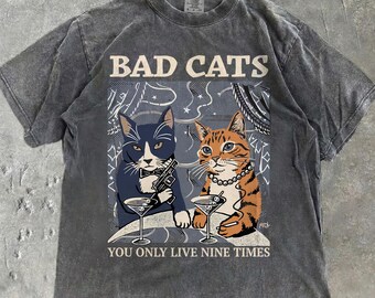 Bad Cats Gangster Comfort Colors® Shirt You Only Live Nine Times Tee Vintage Pulp Art Parody Funny Gang Kitten Cat Lover Gift