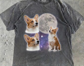 Three Corgi Moon Shirt Funny Corgi Gifts Parody Tee Galaxy Space Dog Lover Gifts Retro 90s Meme Vintage Corgi Mom Comfort Colors Shirt