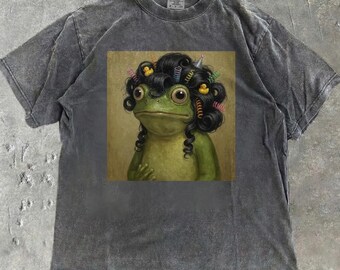 Frog Wearing Wig Comfort Colors® Shirt Funny Silly Frog Meme Gen Z Joke, Cursed Image Gift Weirdcore Aesthetic Renaissance Parody Brainrot