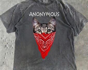 Funny Anonymous Cat Comfort Colors® Shirt Tabby Kitten Bandana Meme Tee Gangster Animal Lover Gift Streetwear Edgy Art Cat Mom Dad