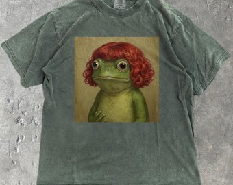 Frog Wearing Wig Comfort Colors® Shirt Funny Silly Frog Meme Gen Z Joke, Cursed Image Gift Weirdcore Aesthetic Renaissance Parody Brainrot