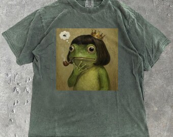 Frog Wearing Wig Comfort Colors® Shirt Funny Silly Frog Meme Gen Z Joke, Cursed Image Gift Weirdcore Aesthetic Renaissance Parody Brainrot
