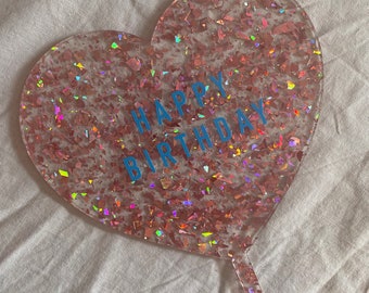 Kitsch glitter fleck heart cake topper