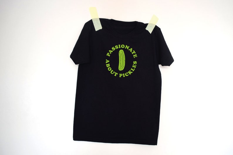 Black Passionate about pickles T-shirt, pickle lover, neon, green, typography, graphic design, logo, gherkin, text t-shirt, font image 2