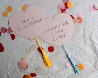 Valentines, Galentines, Palentines paper cut pink heart card. Love hearts