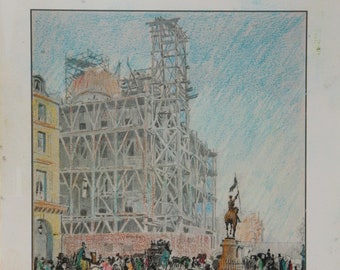 After Guiseppe Nittis - Place de Pyramide - True-to-original facsimile of a lithograph, hand-colored 21 x 30 cm on cardboard