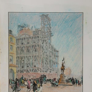 D'après Guiseppe Nittis - Place de Pyramide - Fac-similé fidèle à l'original d'une lithographie coloriée à la main 21 x 30 cm sur carton