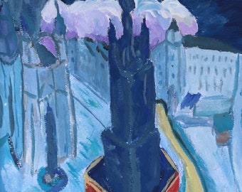 Original painting after Ernst Ludwig Kirchner - "The Red Tower in Halle" - gouache on cardboard, 20 x 30 cm