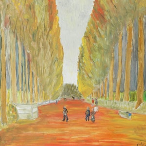 Pintura original según Vincent van Gogh - Les Alychamps - óleo sobre cartón 60 x 80 cm, enmarcado - pintura original