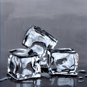Cuadro original de Carlos Vincenc Sierra - Cubitos de hielo - gouache sobre cartulina 20 x 30 cm, con paspartú y enmarcado