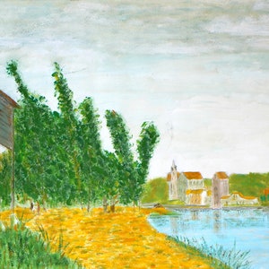 Original oil painting after Edouard Manet - Récuperation près de St. Mammes - By C.V.Sierra - Oil on canvas 50 x 60 cm, framed