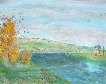 Peinture originale d&#39;après Edouard Manet - Par C.V.Sierra - A l&#39;Oise Huile sur bois 30 x 40 cm, Encadrée