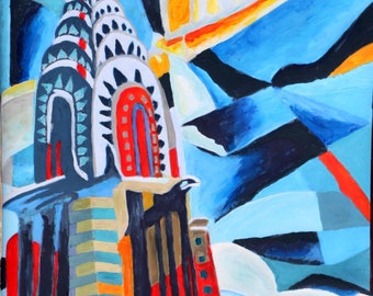 Original Gemälde von Runkersraith - Chrysler Building  Neal Caffrey aus White Collar, Öl und Gouache auf Canvas Leinwand Painting 84 x 55 cm