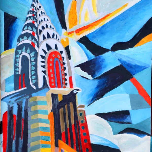 Original Gemälde von Runkersraith - Chrysler Building  Neal Caffrey aus White Collar, Öl und Gouache auf Canvas Leinwand Painting 84 x 55 cm