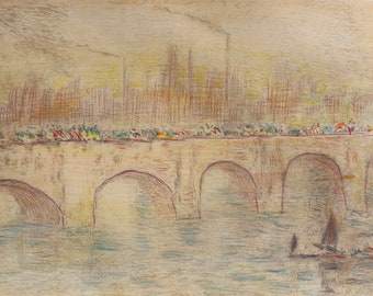 After Claude Monet: Facsimile of a lithograph “Waterloo Bridge”, hand-colored 21 x 30 cm