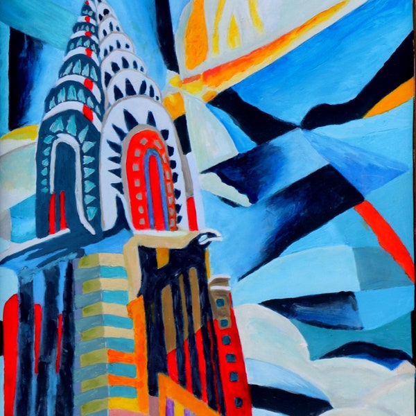 Original Gemälde von Runkersraith - Chrysler Building  Neal Caffrey aus White Collar, Öl und Gouache auf Canvas Leinwand Painting 84 x 55 cm