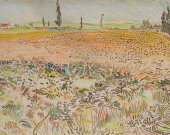 After Vincent van Gogh: Facsimile of a lithograph “Landscape near Auvers” hand-colored 21 x 30 cm
