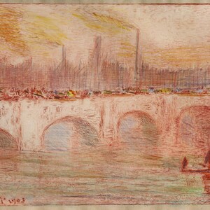 After Claude Monet: Facsimile of a lithograph “Waterloo Bridge”, hand-colored 21 x 30 cm