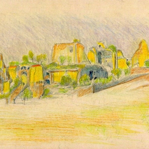 JEAN COROT Facsimile of a lithograph etching &quot;The Palatine Hill&quot; hand-colored 21 x 30 cm