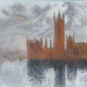 After Claude Monet: Facsimile of a lithograph “Parliament of London&quot; hand-colored 21 x 30 cm