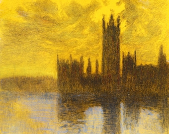 After Claude Monet: Facsimile of a lithograph “Parliament of London&quot; hand-colored 21 x 30 cm