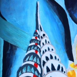 Peinture originale de Runkersraith Chrysler Building Neal Caffrey de White Collar, huile et gouache sur toile 84 x 55 cm image 3