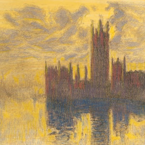 After Claude Monet: Facsimile of a lithograph “Parliament of London&quot; hand-colored 21 x 30 cm