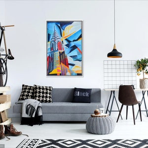 Peinture originale de Runkersraith Chrysler Building Neal Caffrey de White Collar, huile et gouache sur toile 84 x 55 cm image 9