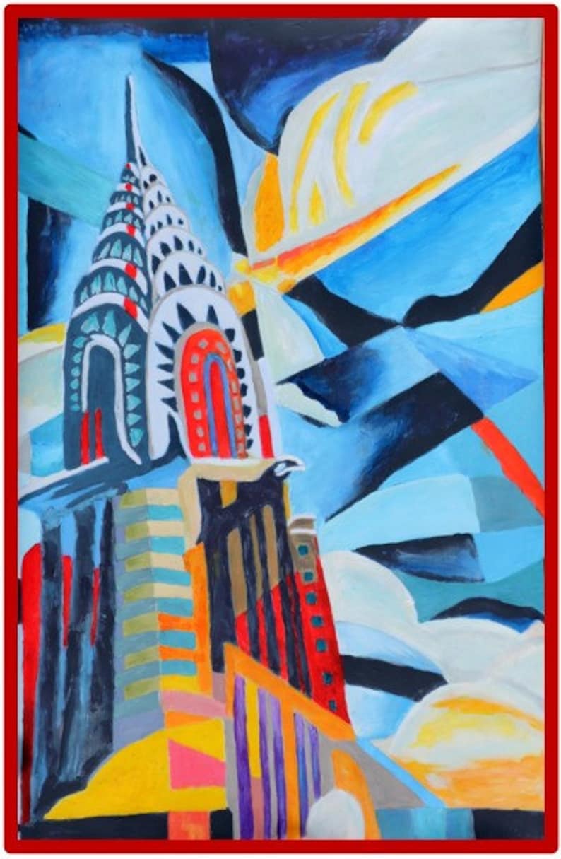 Peinture originale de Runkersraith Chrysler Building Neal Caffrey de White Collar, huile et gouache sur toile 84 x 55 cm image 6