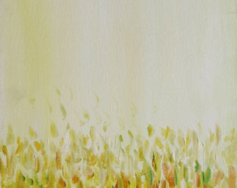 Peinture originale de Sandra Higgerty - "Flower Meadow" - Huile sur carton - 24 x 30 cm - Série Peinture Naïve