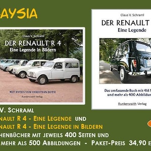 Buch-Set:  Der Renault R 4 - Eine Legende und Der Renault R 4 - Eine Legende in Bildern - 2 Taschenbücher mit gesamt über S/W-1.000 Fotos