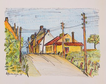 Original lithograph by Alfred Reisinger - Country road near Zabrze from 1955 - Format 28 x 30 cm