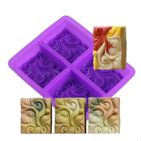 DIY Silicone Soap Mold 4-Cavities 3D wave clouds shape Silicone Soap Mold Handmade Soap Making Mould Rectangle Soap Forms