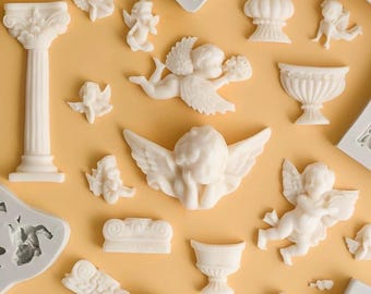Retro European vase Roman column silicone mold Fountain Angel Cupid fondant chocolate cake decoration