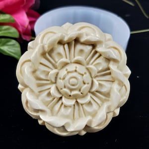 Molde de silicona redondo para jabón con diseño de flores, moldes para jabón con diseño de flores, moldes para jabón tallado, n.° 4