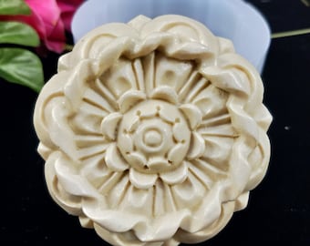Stampo per sapone in silicone rotondo a forma di fiore, stampo per sapone a forma di fiore, stampi per fiori, intaglio del sapone artistico n. 4