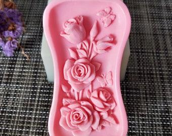 Stampo in argilla flessibile in resina 2D di rose fatto a mano per la fabbricazione di sapone Stampo in silicone Fiori Stampo per sapone