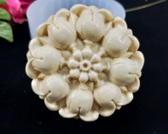 Sapone d'arte floreale fiore rotondo in silicone Stampo per sapone stampi per fiori Intaglio arte del sapone #3