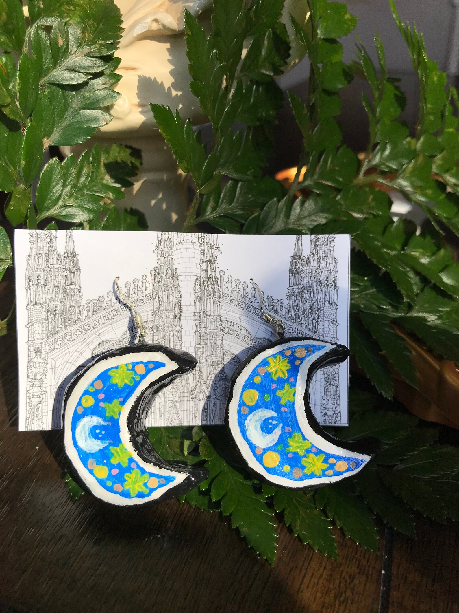 Handmade Polymer Clay Moon Earrings Etsy