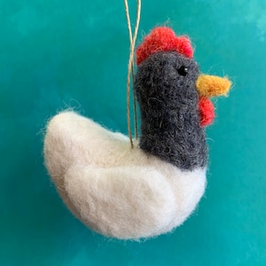 Needle felted wool chicken Christmas ornament