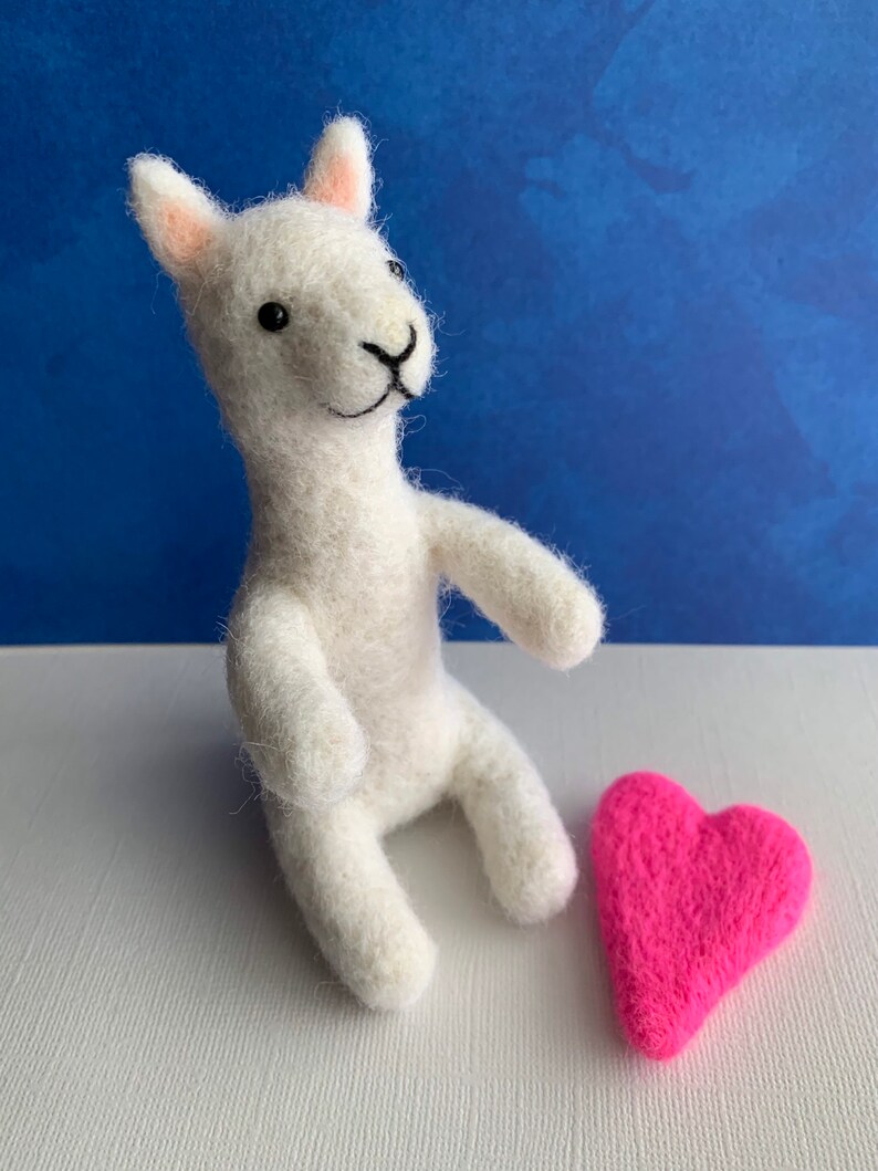 Needle felted llama with pink heart