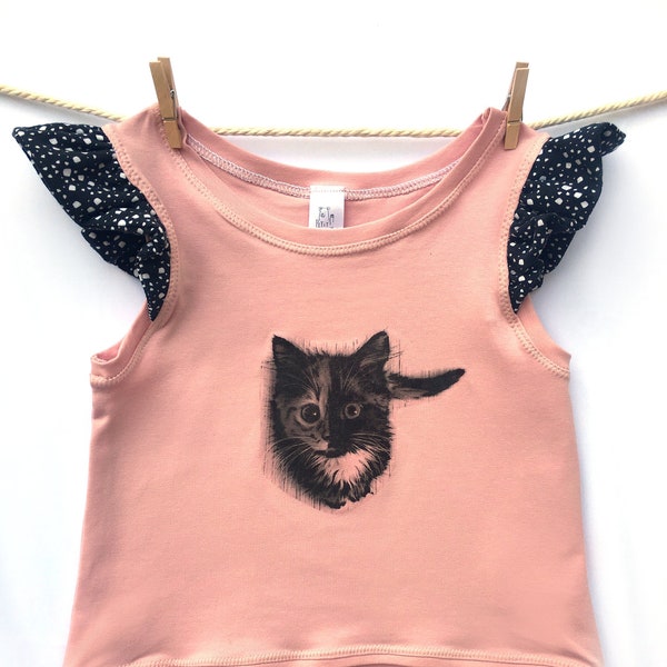 Débardeur à volants chat rose - t-shirt - bébé enfant fille 2 ans -  Petit Grizzly