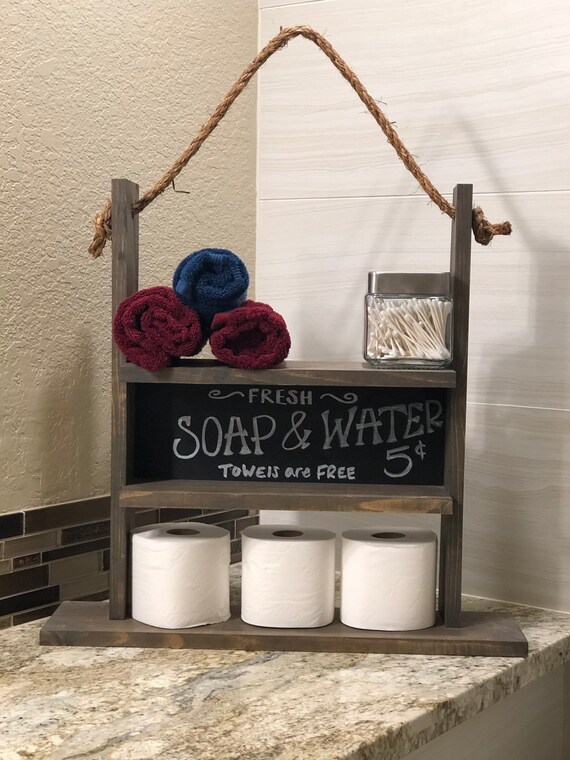 Rustic Hanging Wood Shelf For Bathroom Storage Toilet Paper Etsy