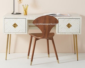 Wooden Console Table , White Optical Design Desk, Study Table , Bone inlay furniture "Personalized"