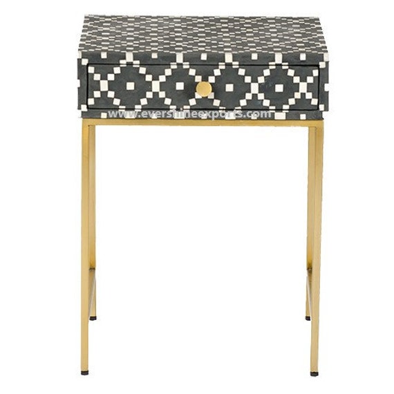 Pure hand made Orange Color Unique Very beautiful Bone Inlay Geometric Designed Bedside Table Nightstand Table By Evershine export House