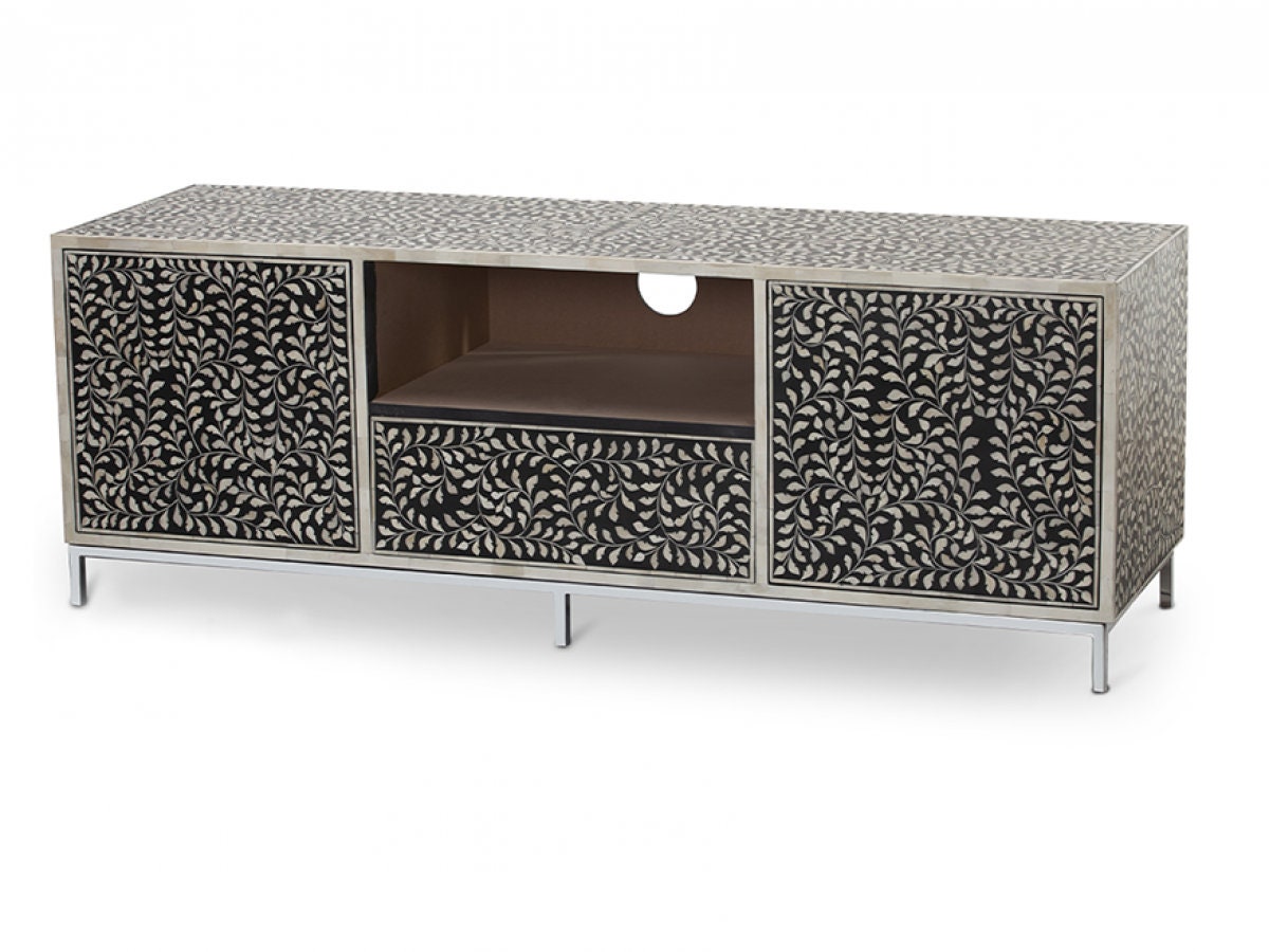 Bone Inlay Tv Stand Entertainment Center Wooden Handmade Etsy